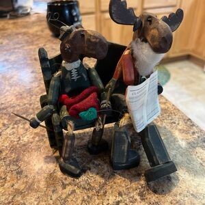 Festive Wooden Moose Duo - Black and Brown